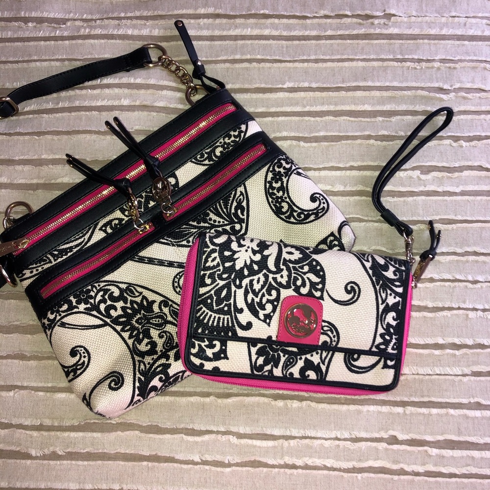NWOT Spartina Crossbody Bag and Wallet Pink/Black